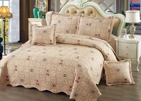 Cuvertură bumbac 100%, bej cu model floral fin, 5 piese, 230x250 cm, CB129