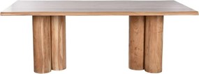 Masă dining din lemn de acacia, natur, 10 locuri, cu bază din coloane grupate, 76 x 200 x 100 cm, „Toria”