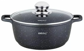Oală cu capac 24 cm, 4.5L – Kinghoff KH 1595, strat de marmură, culoare neagră, pentru gătit zilnic, plite și inducție
