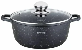 Oală cu capac 24 cm, 4.5L – Kinghoff KH 1595, strat de marmură, culoare neagră, pentru gătit zilnic, plite și inducție