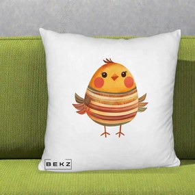 Perna Decorativa Pui Kawaii Portocaliu Dungi Calde, 40x40 cm, Alb Pufos, Husa Detasabila, Perna Inclusa, BEKZ®