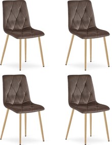 Set 4 Scaune Bucatarie/Dining Fido Picioare Finisaj Lemn , Catifea Maro Inchis