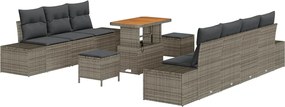 vidaXL Set de canapele pentru grădină cu pernă 10 pcs Gri poliratan