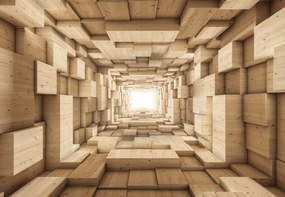 Fototapet 3D Tunel din lemn