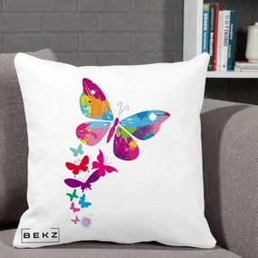 Perna Decorativa Fluturi Splash, 40x40 cm, Alba Mata, Husa Detasabila, Perna Inclusa, BEKZ®
