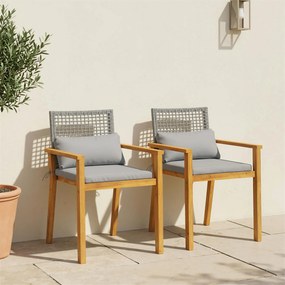 Outsunny Set 2 Scaune Lemn Acacia cu Perne și Perne Decorative, Natural. | Aosom Romania