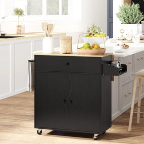 HOMCOM Insulă de Bucătărie cu Ala Rabatabilă 2 Uși Sertar Suport pentru Condimente Bară de Agățat Șervețel și Raft Reglabil 106x42x87 cm Negru și Stejar | Aosom Romania