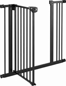 PawHut Poartă de Siguranță pentru Câini cu 2 Extensii, Lățime Reglabilă și Închidere Automată, 74-87x77 cm, Negru | Aosom Romania