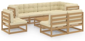 3076682 vidaXL Set mobilier de grădină cu perne, 9 piese, lemn masiv pin