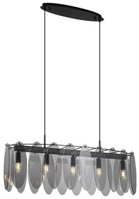 Lampă suspendată de design neagră cu sticlă fumurie ovală cu 5 lumini - Mochan