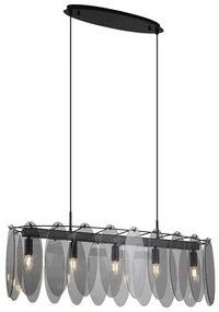 Lampă suspendată de design neagră cu sticlă fumurie ovală cu 5 lumini - Mochan