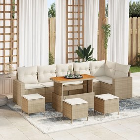 vidaXL Set de canapea de grădină vitaXL cu 9 piese, cu perne bej, din rattan poliester și acacia.