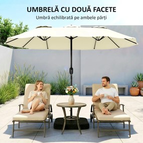 Outsunny Umbrelă Dublă de Grădină 3x1.5 m, Umbrelă de Exterior cu Sac de Nisip, Anti UV 50+, Bej | Aosom Romania