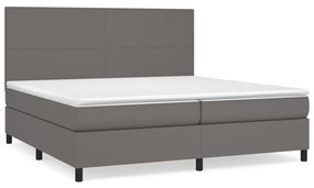 3142747 vidaXL Pat box spring cu saltea, gri, 200x200 cm, piele ecologică