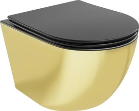 Mexen Lena vas wc fără margini cu capac cu cădere lentă slim, duroplast, negru mat/auriu - 30224076