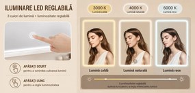 Masuta de machiaj 140 cm, cu Oglinda LED si 10 Sertare pentru Cosmetice, Set Masa toaleta Alba, masuta cosmetica, vanity cu dulapior si rafturi -