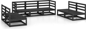 vidaXL Set mobilier de grădină, 7 piese, negru lemn masiv pin