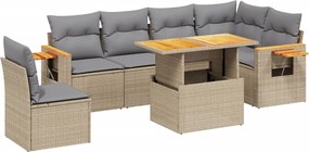 vidaXL Set canapele de grădină, 7 piese, cu perne, bej, poliratan