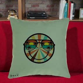 Perna Decorativa Smiley Face Retro Sunset Palmieri, 40x40 cm, Verde, Husa Detasabila, Perna Inclusa, BEKZ®