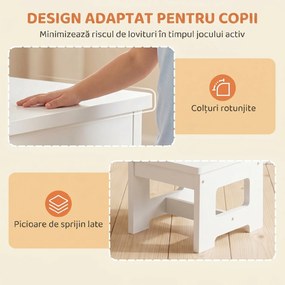 AIYAPLAY Set Masă și Scaun pentru Copii 3-6 Ani din Lemn cu Blat Reversibil, Colțuri Rotunjite, Alb | Aosom Romania