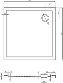 Mexen Flow cadă de duș pătrată slim 90 x 90 cm, alb lucios - 46S109090