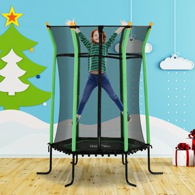 HOMCOM Trambulină Elastică pentru Copii 3-10 Ani cu Intrare cu Fermoar și Bare Căptușite, Ø163.5x190 cm, Verde | Aosom Romania
