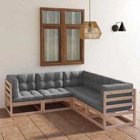 Set mobilier de gradina, 5 piese, cu perne, lemn masiv de pin Maro, 1