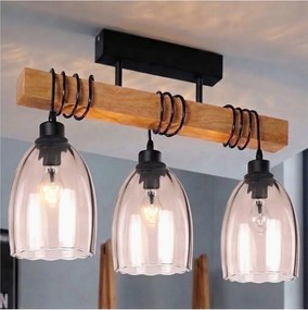Brilagi - Lustră aplicată WOOD GLASS 3xE27/60W/230V lemn de pin/negru/bej fumuriu