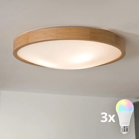 BRILAGI-LED RGBW Plafonieră dimabilă CARVALHO SLIM 3xE27/12W/230V stejar, diametru 47 cm
