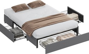 HOMCOM Pat dublu 140x190 cm cu somier, 3 sertare și cadru metalic Capacitate 363 kg Gri | Aosom Romania