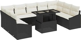 vidaXL Set de canapea cu pernă Manual 10 pcs Negru și Crem poliratan