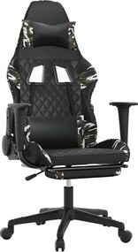vidaXL Scaun de gaming cu suport picioare, negru/camuflaj, piele eco