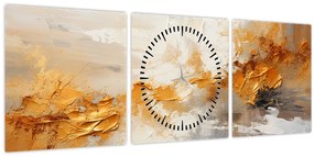 Tablou - Textura aurie (cu ceas) (90x30 cm)