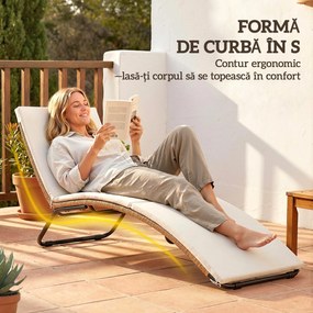 Outsunny Șezlong din Ratan Forma S cu Pernă, Șezlong de Grădină cu Structură din Oțel, pentru Terasă, Plajă, Piscină, Grădină, 175x57x80cm, Crem | Aosom Romania
