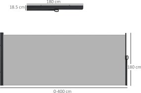 Outsunny Paravan Lateral Retractabil cu Mâner din Metal, Aluminiu și Poliester, 400x180 cm, Gri Deschis | Aosom Romania