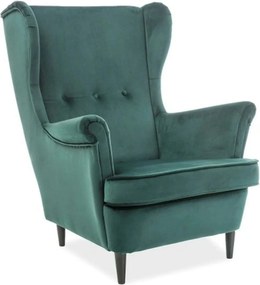 Fotoliu LORD, stofa catifelata verde - Bluvel 78/wenge, 82x92x101 cm