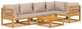 3155270 vidaXL Set mobilier de grădină cu perne gri taupe, 6 piese, lemn masiv