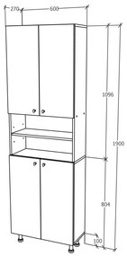 Soldat Baie Zaria, 4 Usi, Gri Lucios/Alb, MDF, L 60 x l 27 x H 190 cm
