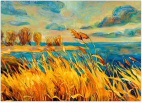 Tablou - Apus de soare peste lac, pictură acrilică (70x50 cm)