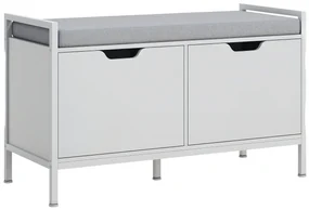 HOMCOM Banchetă Dulap pentru Pantofi cu 2 Compartimente și Pernă, Dulap Pantofi pentru Hol, 84x35x50 cm, Alb | Aosom Romania