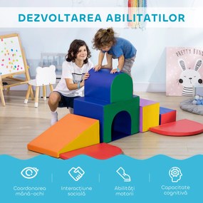HOMCOM Set de Joc pentru Copii 1-3 Ani cu 7 Blocuri Multicolor în PU și EPE, 170x130x40 cm | Aosom Romania