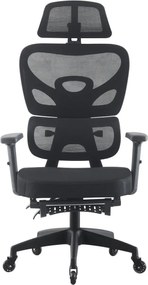 RESIGILAT- Scaun ergonomic, cotiere 3D, suport lombar adaptiv, spătar reglabil pe inaltime, tetiera 3D, suport pentru picioare, pivotant, Mesh, Negru
