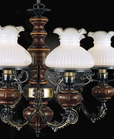 Candelabru cu 6 brate design italian din alama cu lemn 620