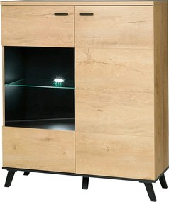 Comoda SIRAN TYP 4, stejar lefkas/negru, DTD laminat/plastic, cu ilumi