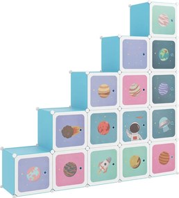 vidaXL Dulap de depozitare cub pentru copii, 15 cuburi, albastru, PP