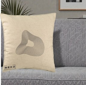 Perna Decorativa Abstract Linii Organice, 40x40 cm, Bej, Husa Detasabila, Perna Inclusa, BEKZ®