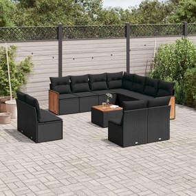 vidaXL Set canapele de grădină, 12 piese, cu perne, negru, poliratan