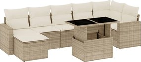 vidaXL Set canapele de grădină, 8 piese, cu perne, bej, poliratan