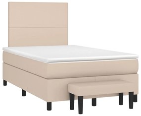 vidaXL Pat box spring cu saltea, cappuccino, 120x190cm piele ecologică