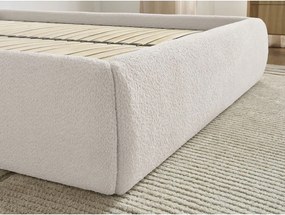 Pat matrimonial alb tapițat cu spațiu de depozitare/fără tăblie cu somieră 160x200 cm Inera – Bobochic Paris